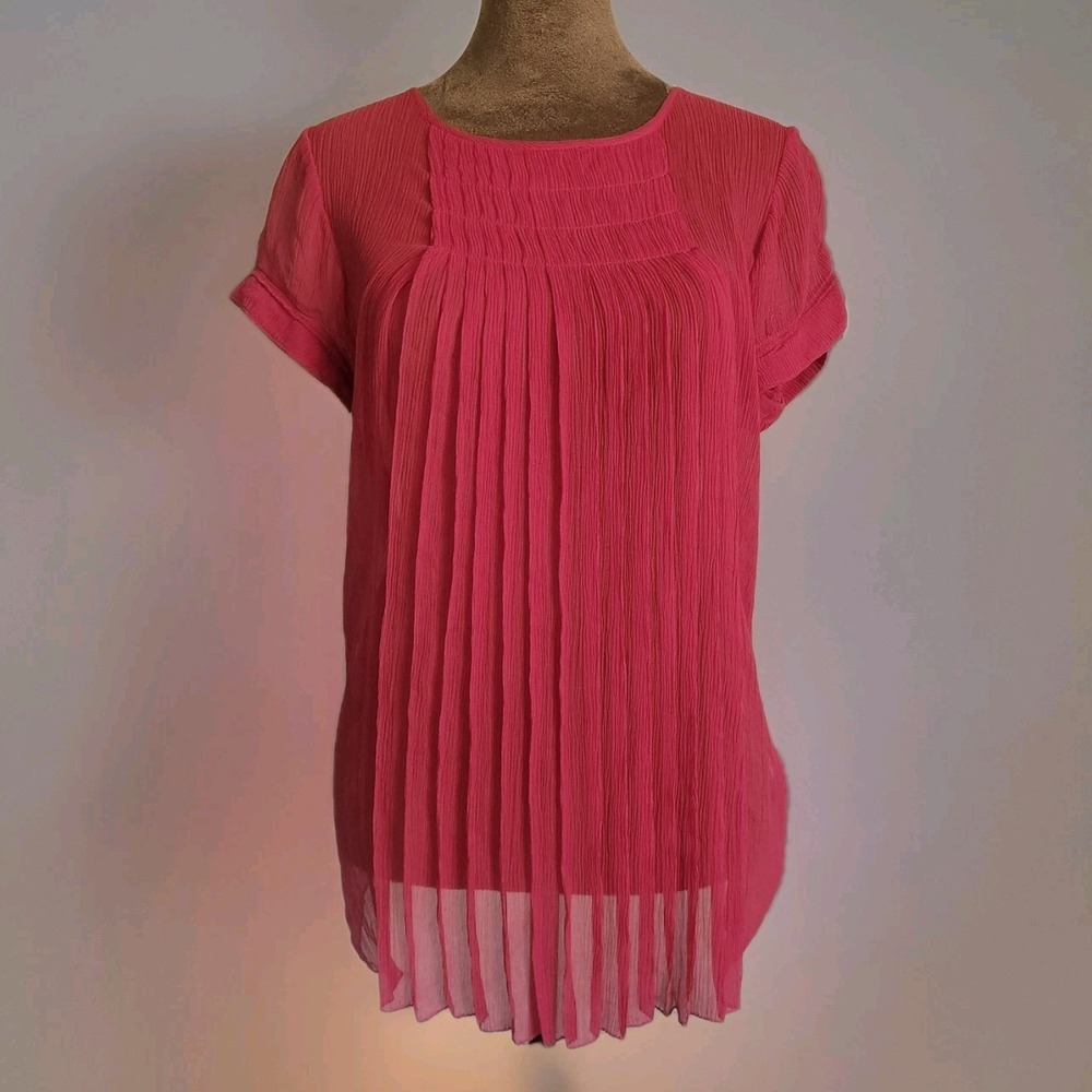 L'agence‎ Blouse Sheer Red 100% Silk Pleated Size 2 Top Lightweight Women's $281